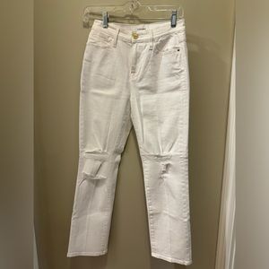 Frame distress le high straight white jeans